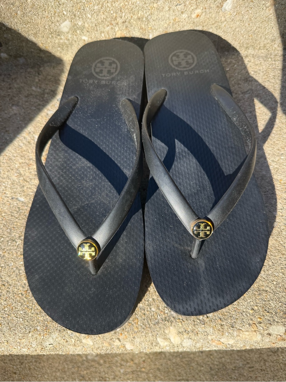Tory Burch size 9M black wedge flip flops